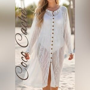 White Bohemian Long Sleeves Swimsuit Coverup